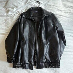 Women Black Faux Leather Oversized Motorcycle Bomber Jacket Coat